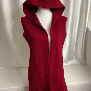 Hooded Sleeveless Red Knit Vest With Lace-Up Back Detail- size L Womens Open Fro